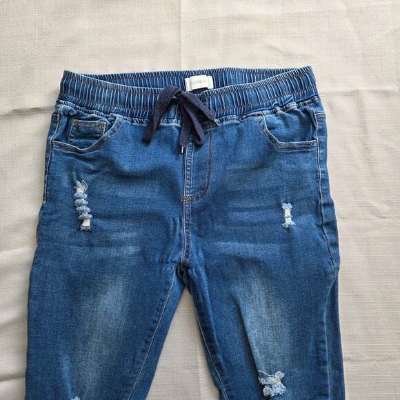 Bamboo Elastic Waist Distressed Jean Joggers Woman's Size Large (30 x 26 1/2) - Picture 2 of 6